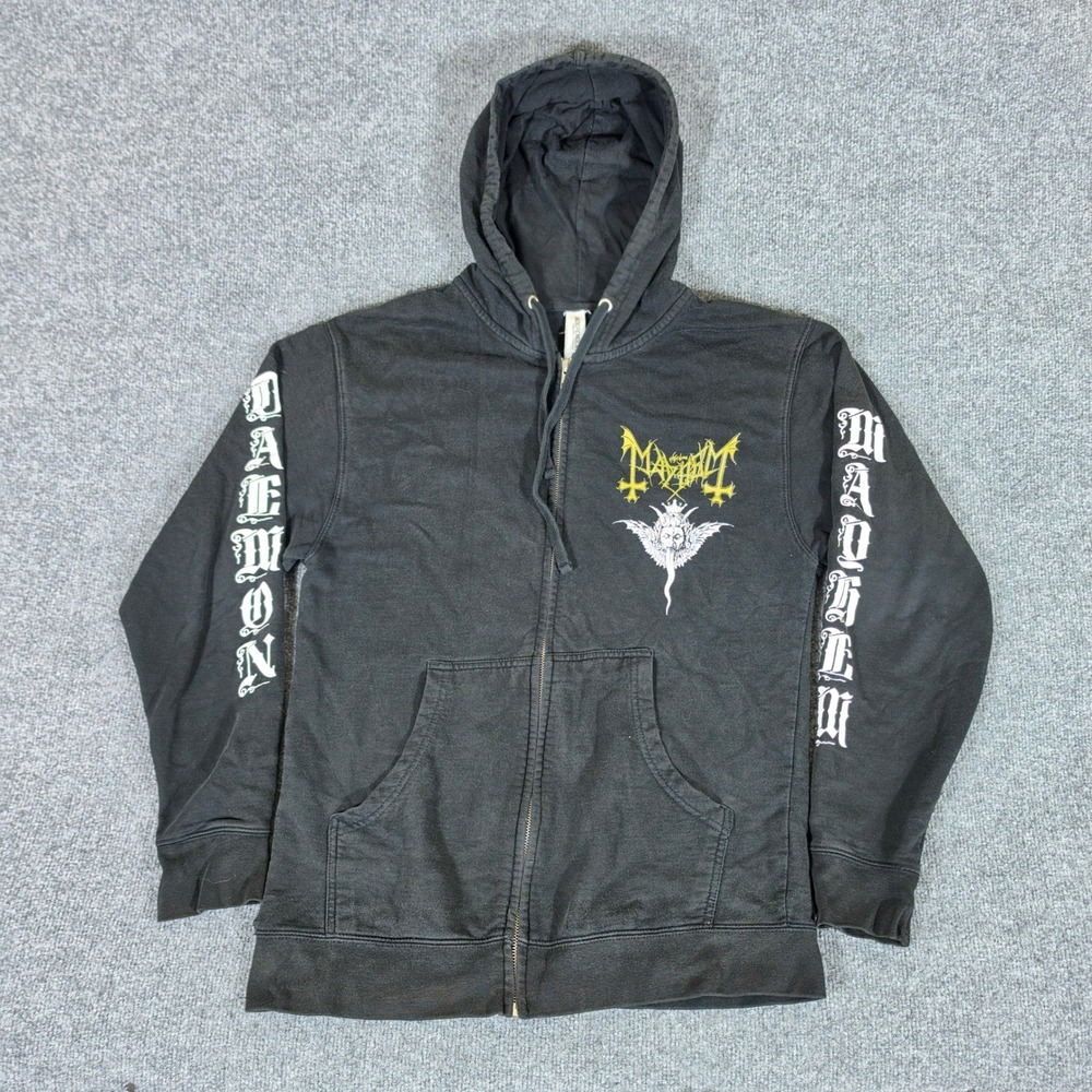 Mayhem Daemon Band Zip Up Hoodie Mens Medium Black Metal Graphic Independent Tag